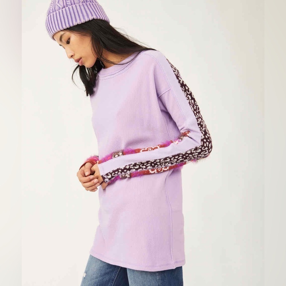 Free People On My Way Cuff Top Lavender Purple Size XS Oversized - Picture 2 of 12